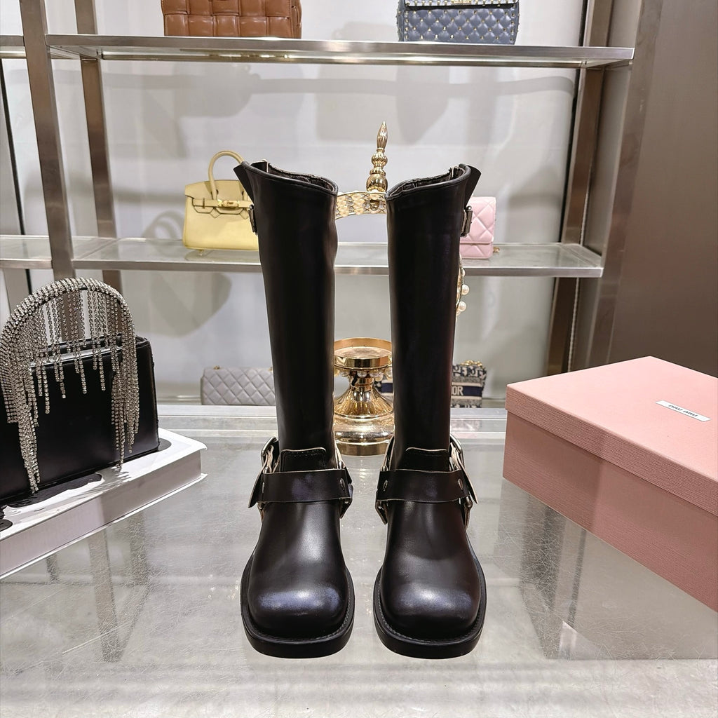 Black Tall Boots with Ankle Strap Detail
