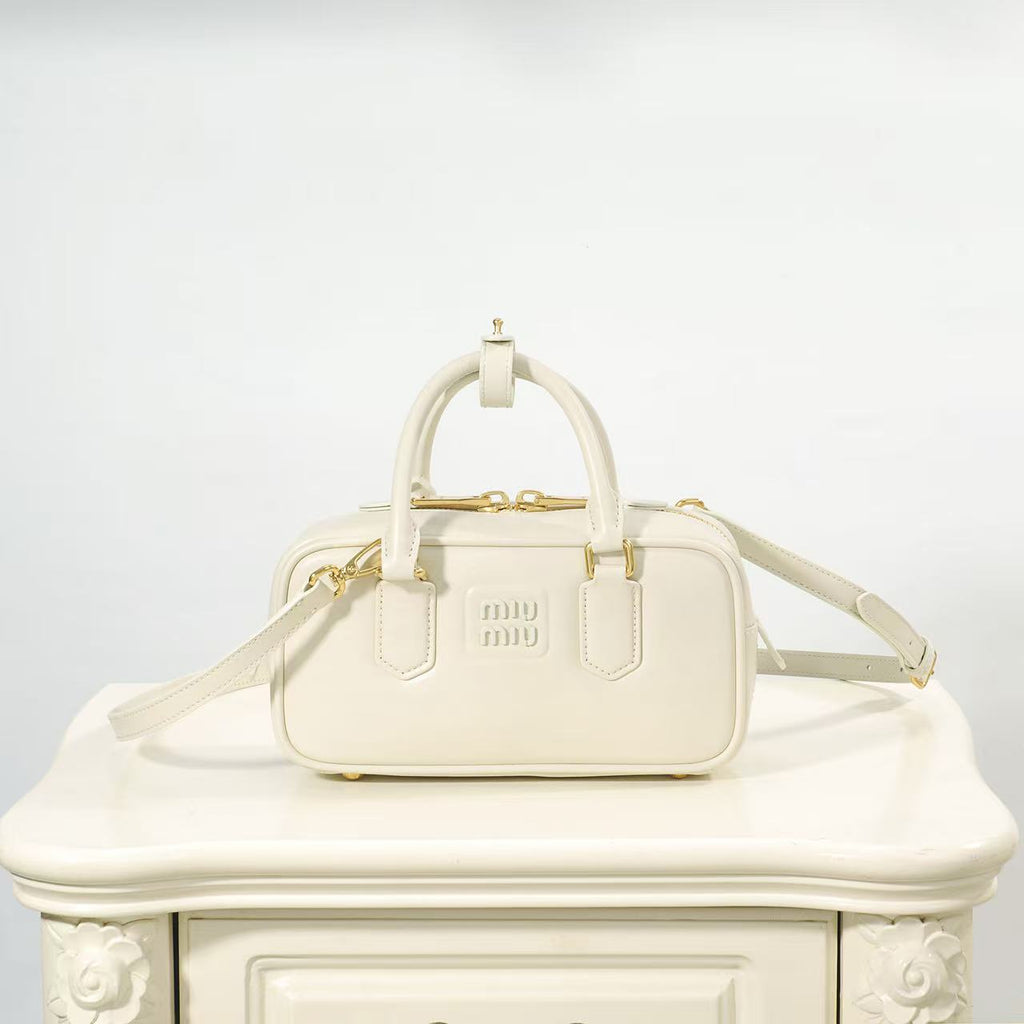 Ivory Top-Handle Bag with Gold-Tone Zip
