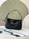 Black Shoulder Bag with Gold-Tone Belt Detail