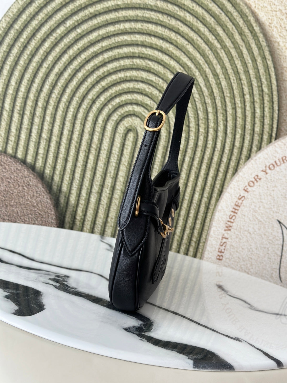 Black Shoulder Bag with Gold-Tone Belt Detail