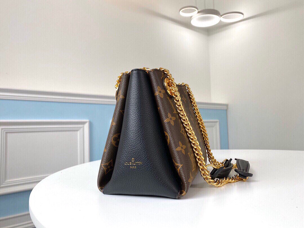 Brown Monogram Shoulder Bag with Gold-Tone Chains