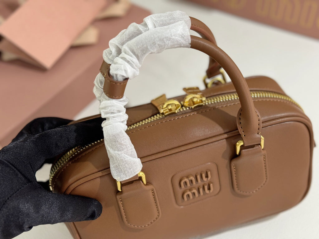 Caramel Brown Top-Handle Bag with Gold-Tone Zip