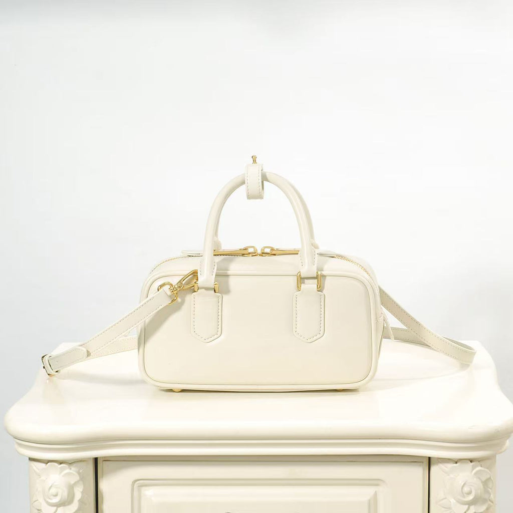Ivory Top-Handle Bag with Gold-Tone Zip