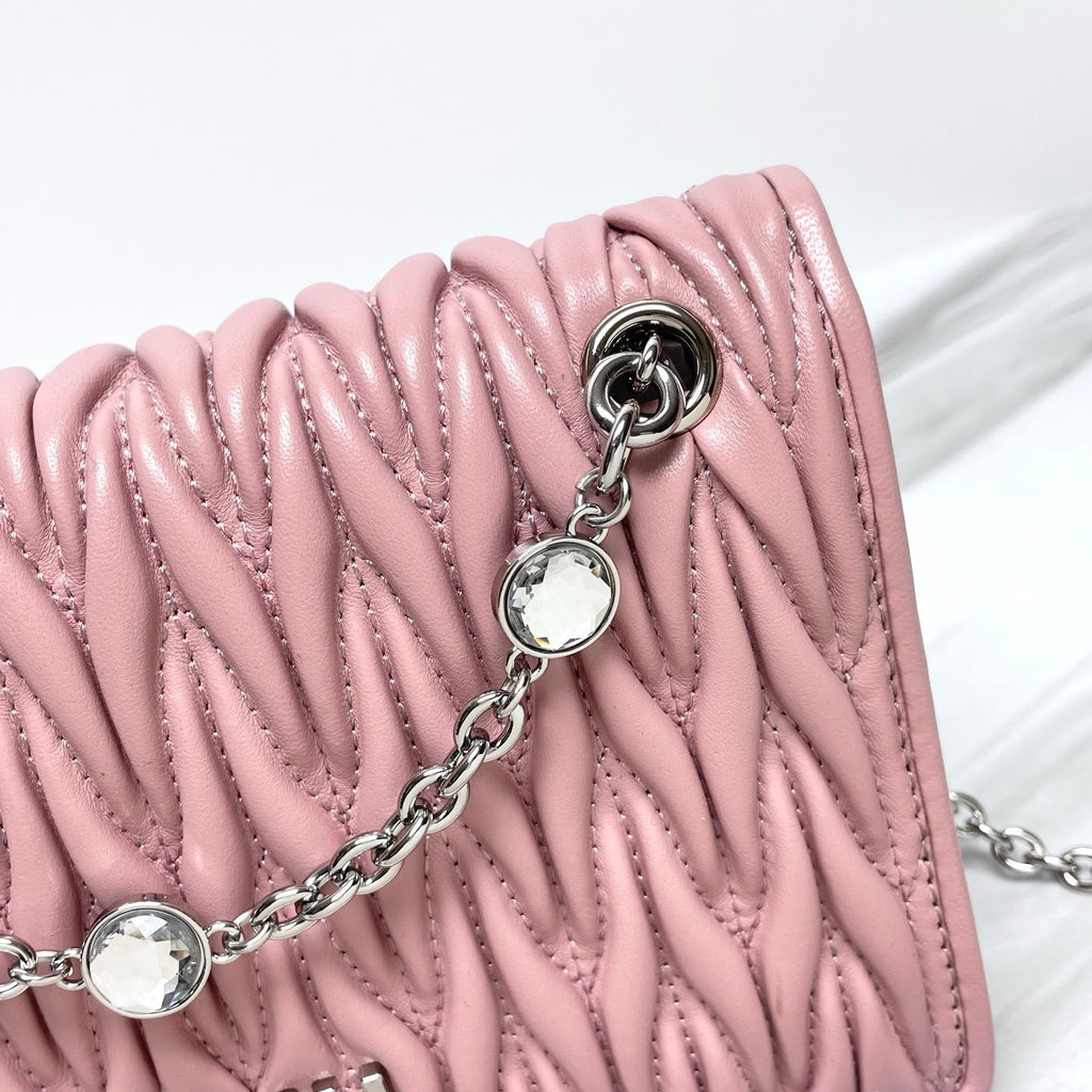Dusty Pink Ruched Shoulder Bag with Silver-Tone Chain