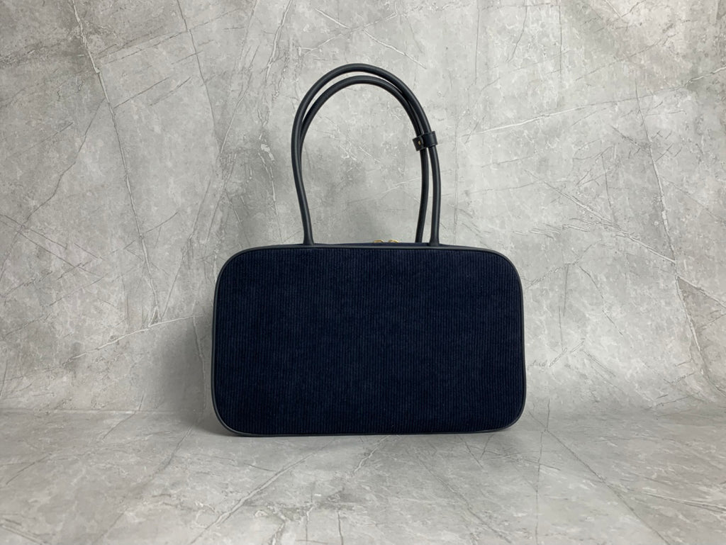 Dark Navy Ribbed Bag with Twin Handles