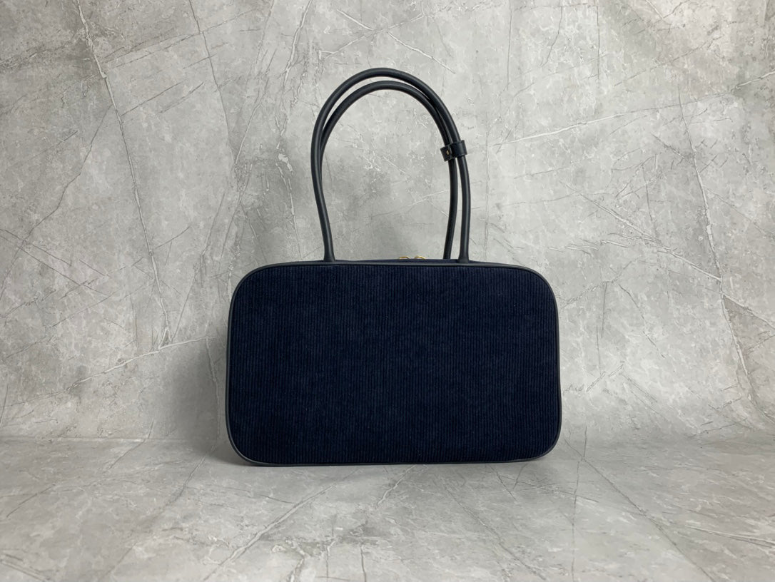 Dark Navy Ribbed Bag with Twin Handles