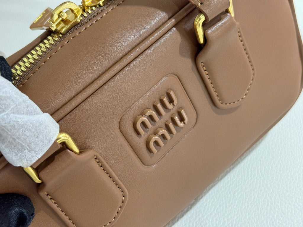 Caramel Brown Top-Handle Bag with Gold-Tone Zip
