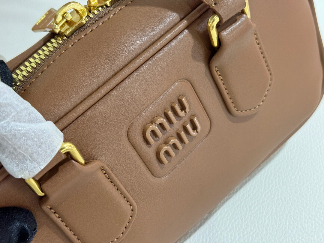 Caramel Brown Top-Handle Bag with Gold-Tone Zip