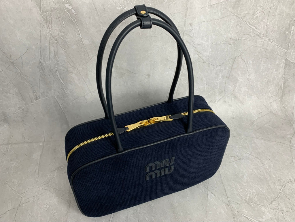 Dark Navy Ribbed Bag with Twin Handles
