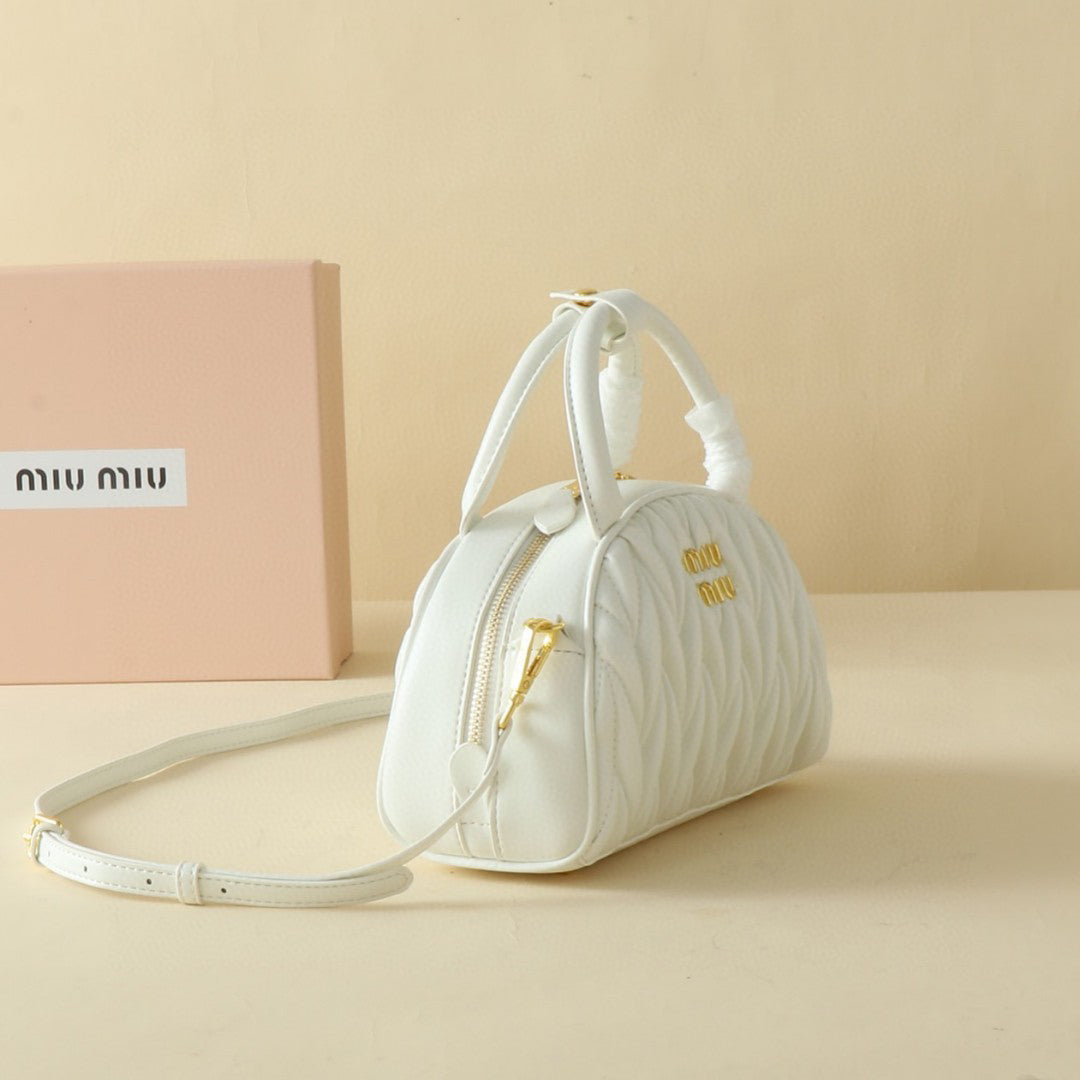 Ivory Ruched Dome Bag with Shoulder Strap