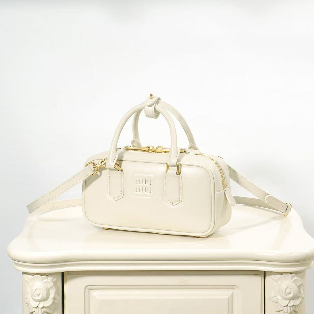 Ivory Top-Handle Bag with Gold-Tone Zip