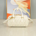 Ivory Ruched Top-Handle Bag with Shoulder Strap