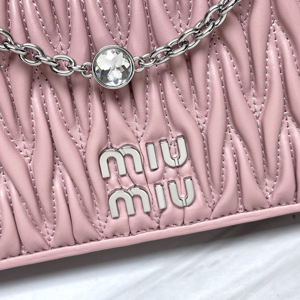 Dusty Pink Ruched Shoulder Bag with Silver-Tone Chain