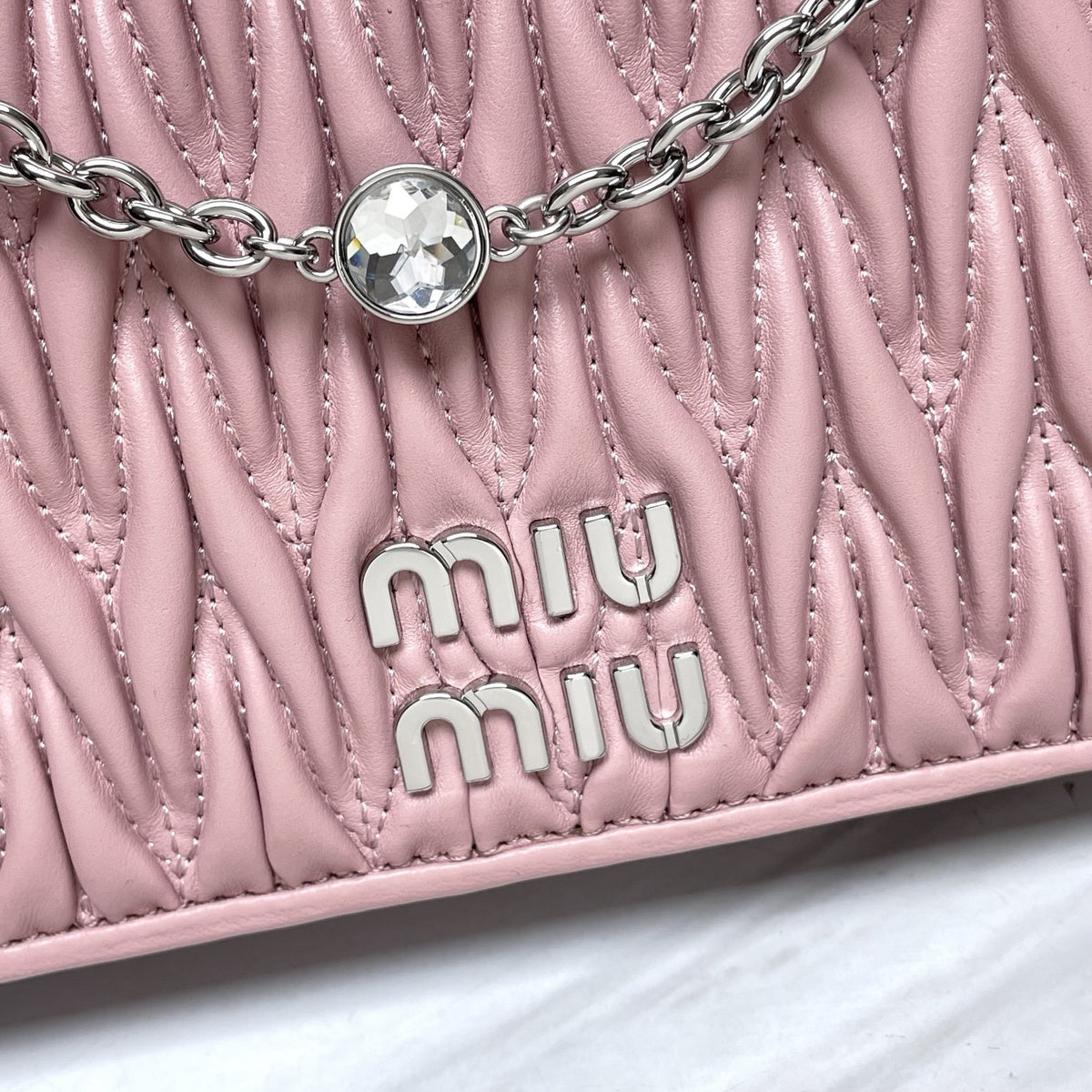 Dusty Pink Ruched Shoulder Bag with Silver-Tone Chain