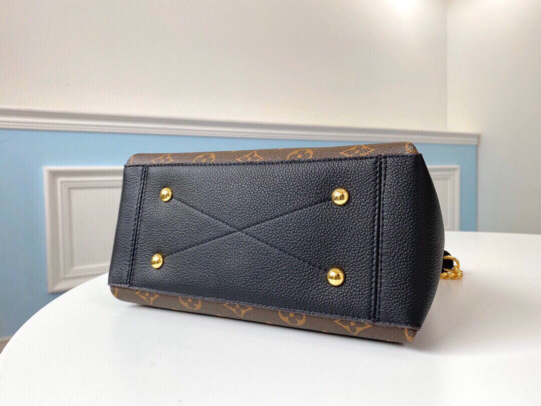 Brown Monogram Shoulder Bag with Gold-Tone Chains