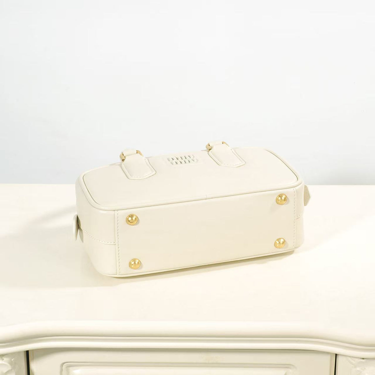 Ivory Top-Handle Bag with Gold-Tone Zip