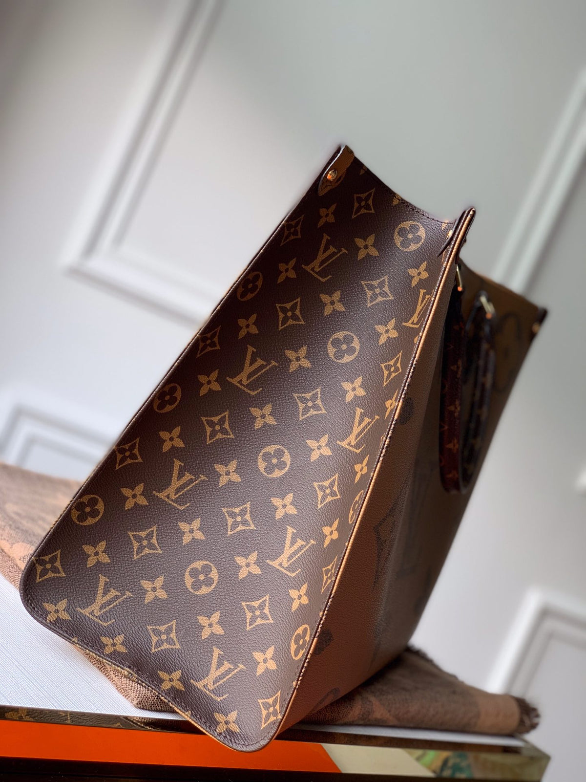 Tan Oversized Monogram Tote Bag