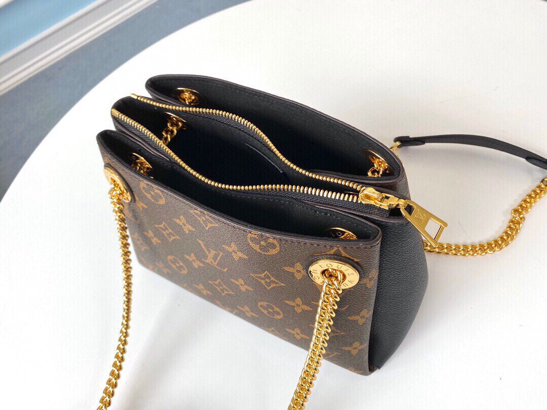 Brown Monogram Shoulder Bag with Gold-Tone Chains