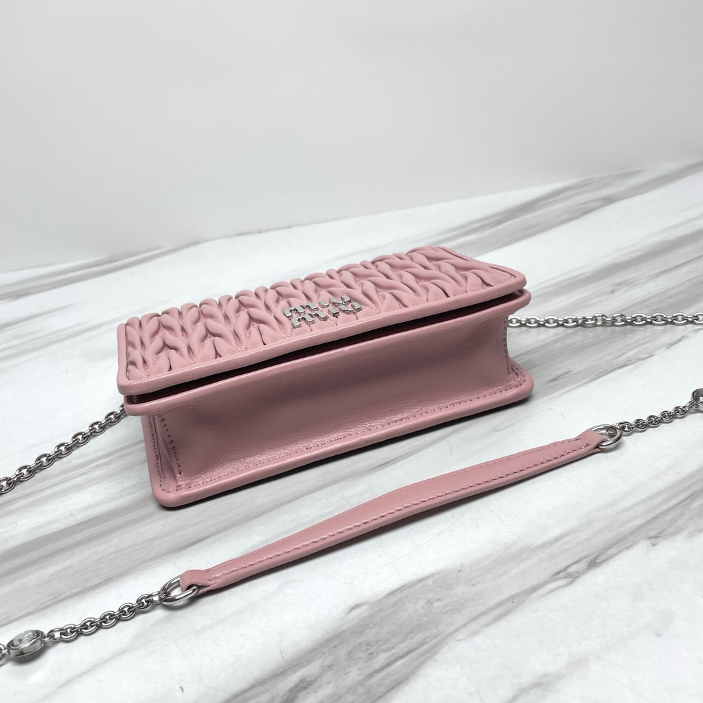 Dusty Pink Ruched Shoulder Bag with Silver-Tone Chain