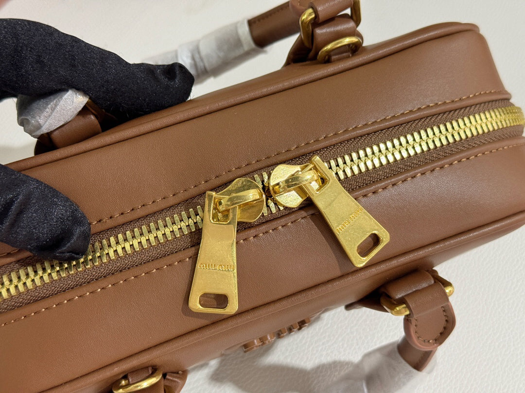 Caramel Brown Top-Handle Bag with Gold-Tone Zip