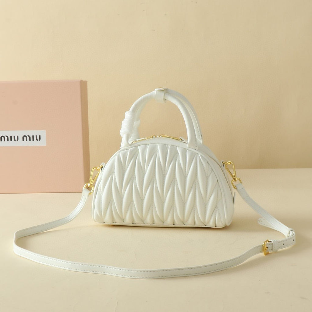 Ivory Ruched Dome Bag with Shoulder Strap