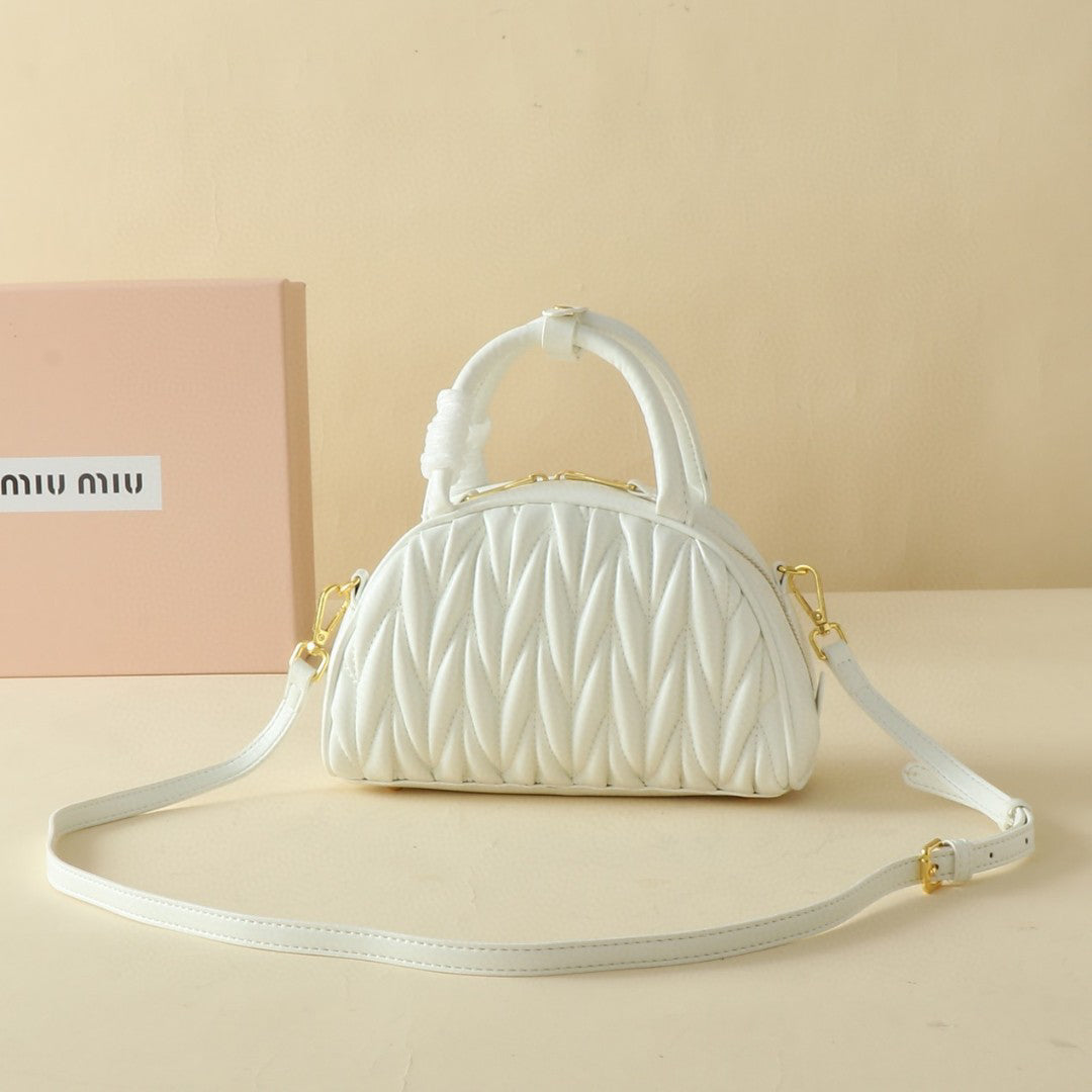 Ivory Ruched Dome Bag with Shoulder Strap