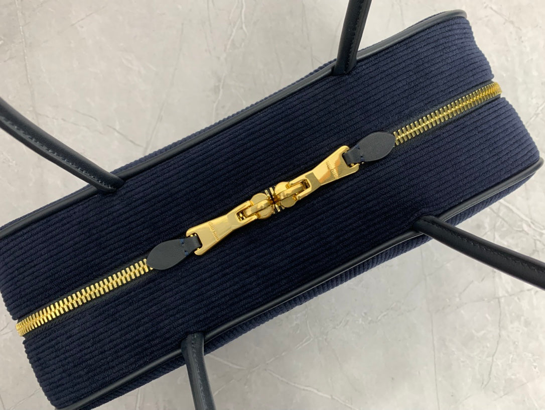 Dark Navy Ribbed Bag with Twin Handles