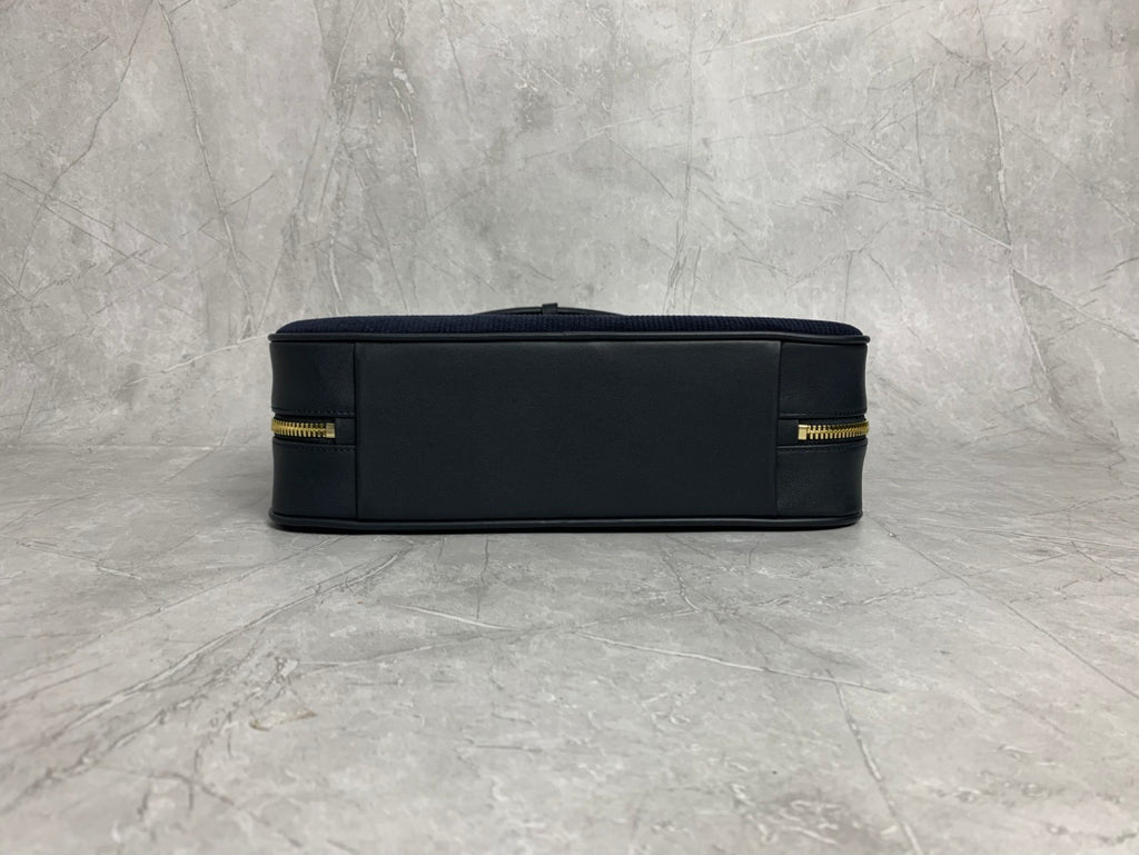 Dark Navy Ribbed Bag with Twin Handles