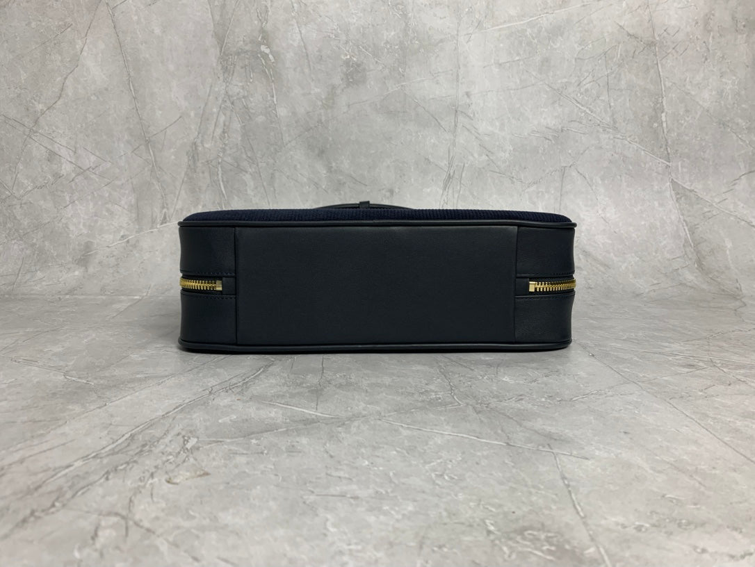 Dark Navy Ribbed Bag with Twin Handles