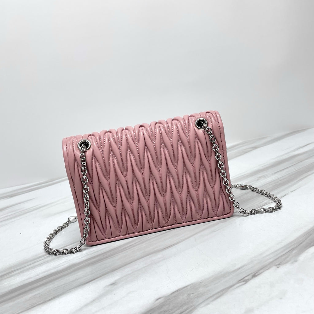 Dusty Pink Ruched Shoulder Bag with Silver-Tone Chain
