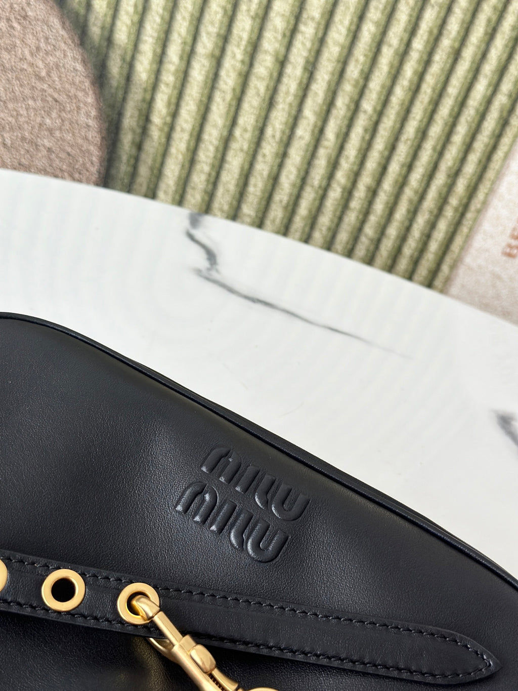 Black Shoulder Bag with Gold-Tone Belt Detail