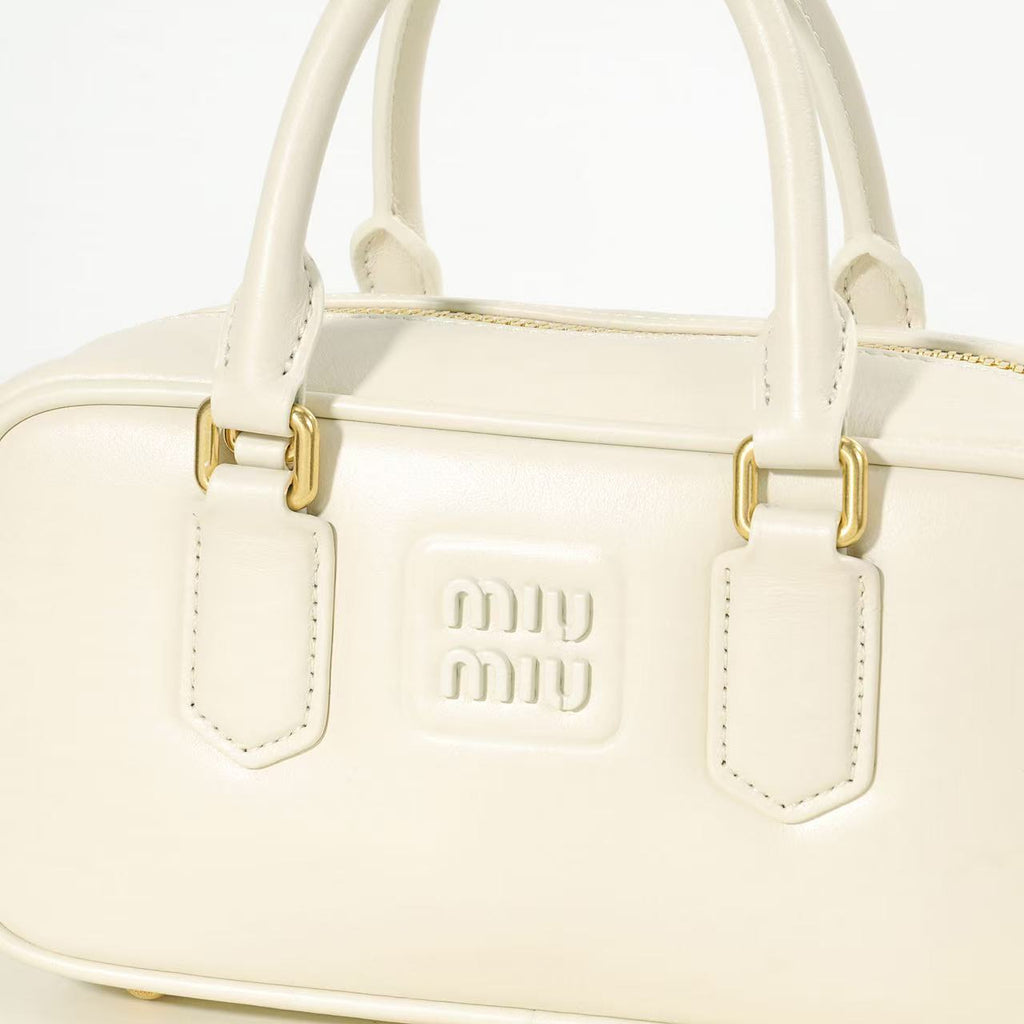 Ivory Top-Handle Bag with Gold-Tone Zip