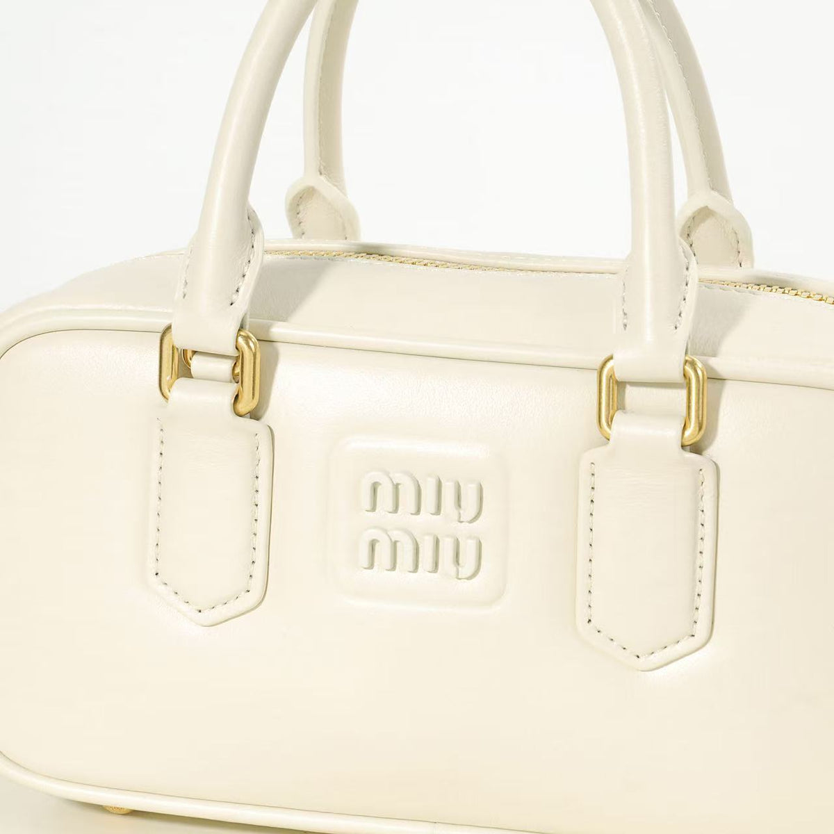 Ivory Top-Handle Bag with Gold-Tone Zip