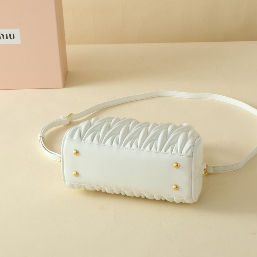 Ivory Ruched Dome Bag with Shoulder Strap