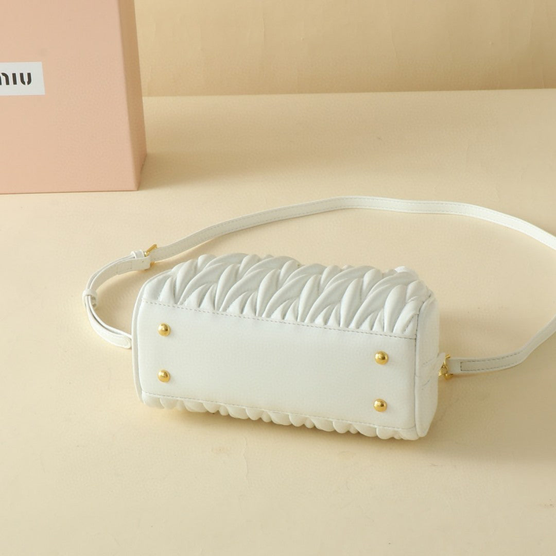 Ivory Ruched Dome Bag with Shoulder Strap