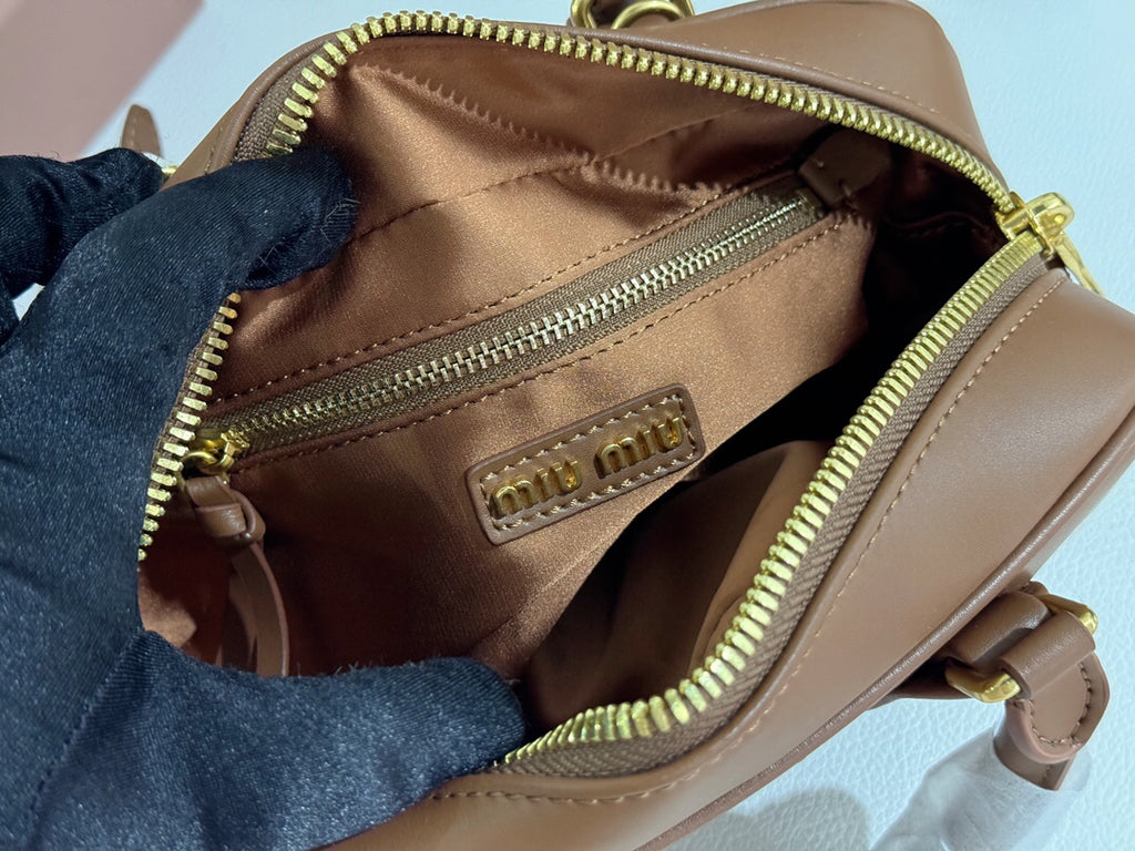 Caramel Brown Top-Handle Bag with Gold-Tone Zip