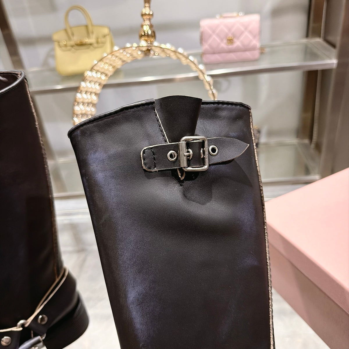 Black Tall Boots with Ankle Strap Detail