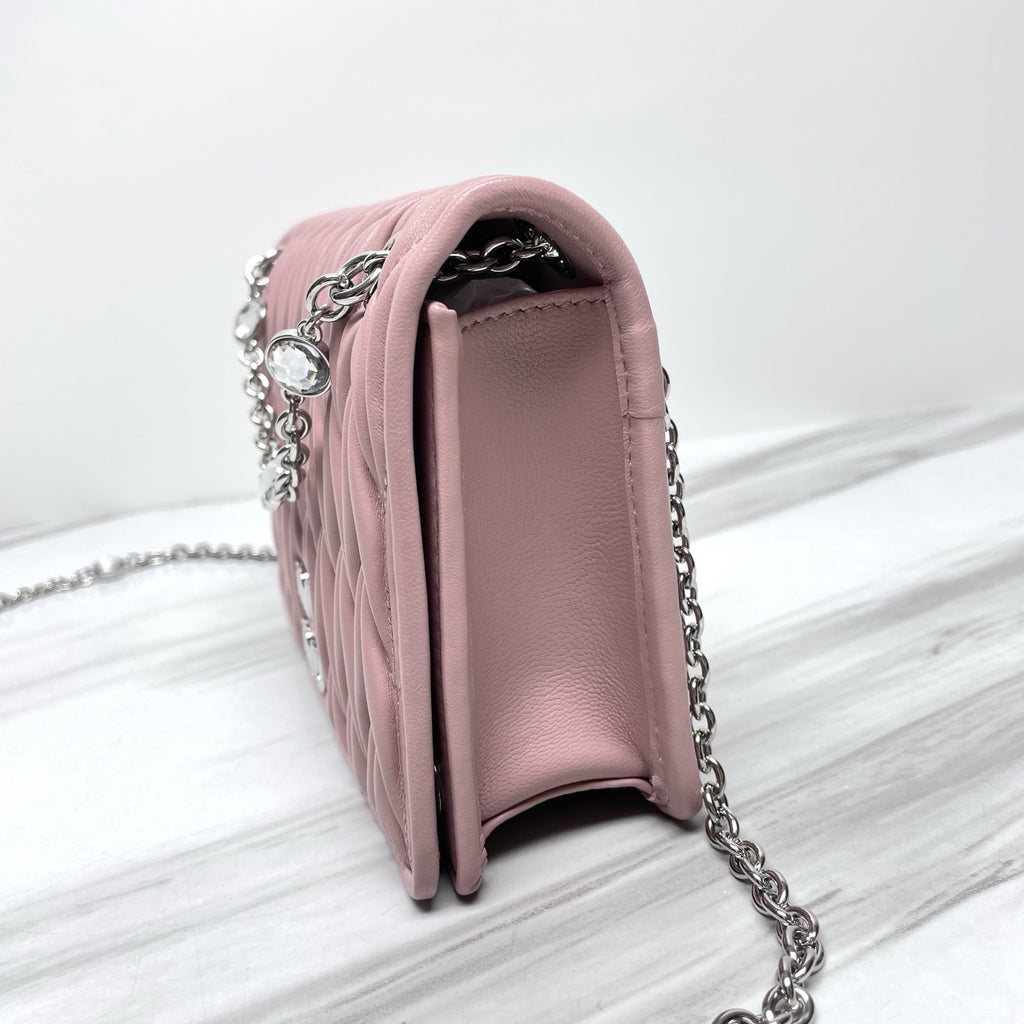 Dusty Pink Ruched Shoulder Bag with Silver-Tone Chain