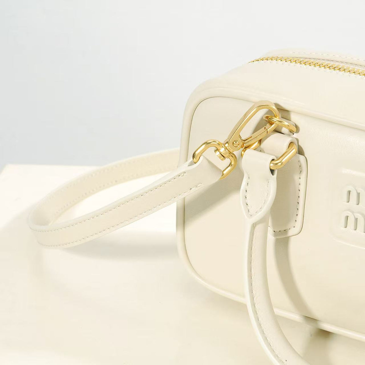 Ivory Top-Handle Bag with Gold-Tone Zip