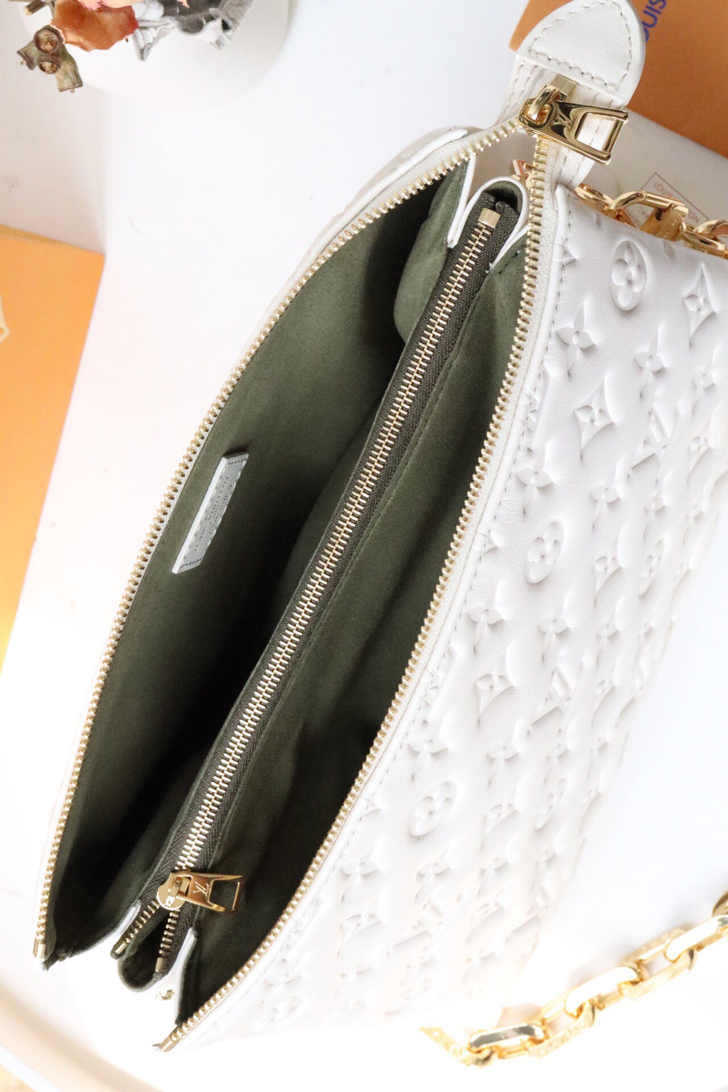 White Embossed Chain Handbag