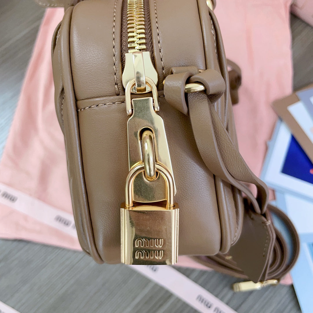 Taupe Ruched Top-Handle Bag with Gold-Tone Zip