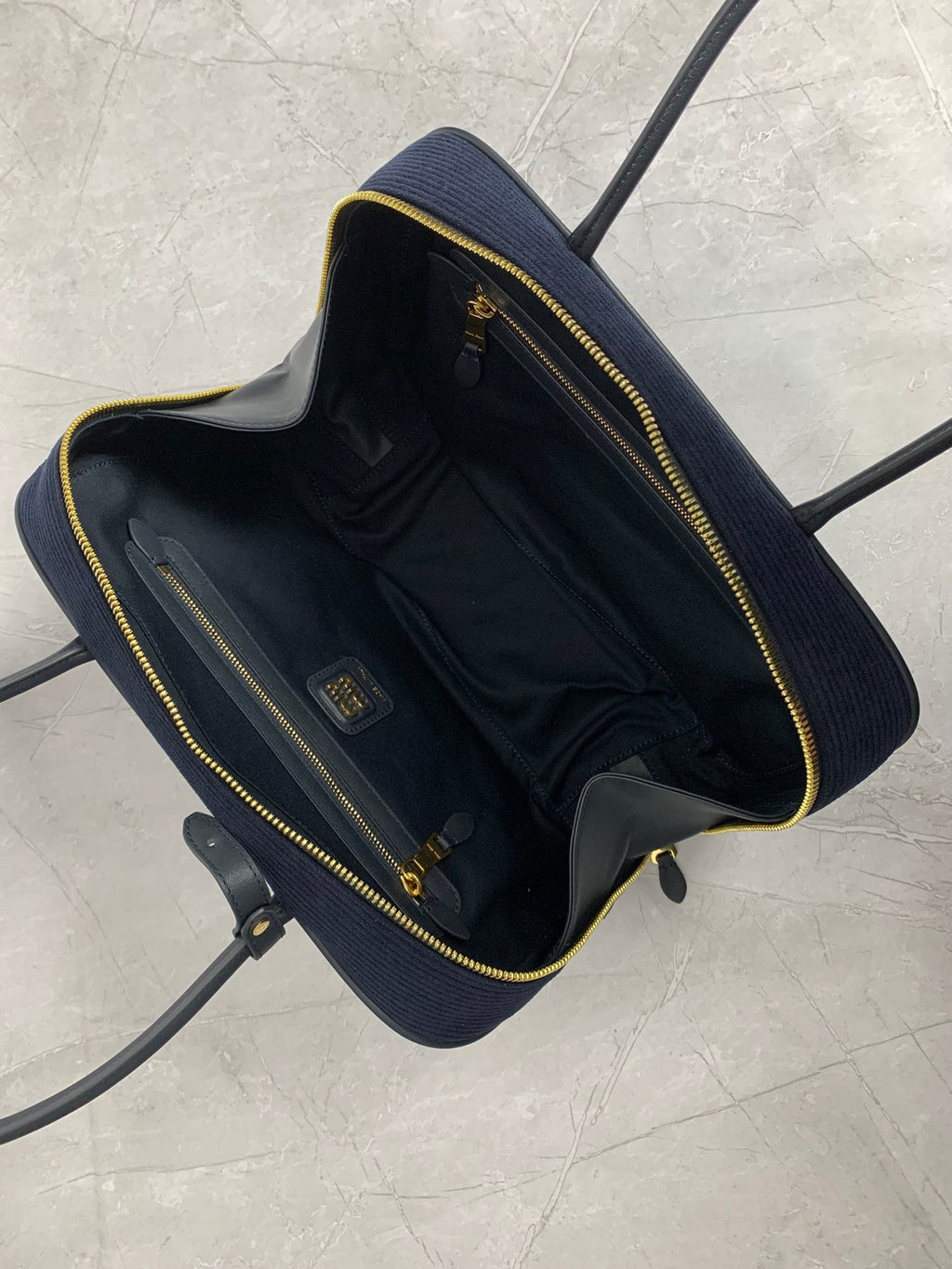 Dark Navy Ribbed Bag with Twin Handles
