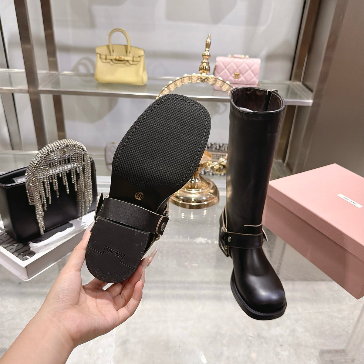 Black Tall Boots with Ankle Strap Detail