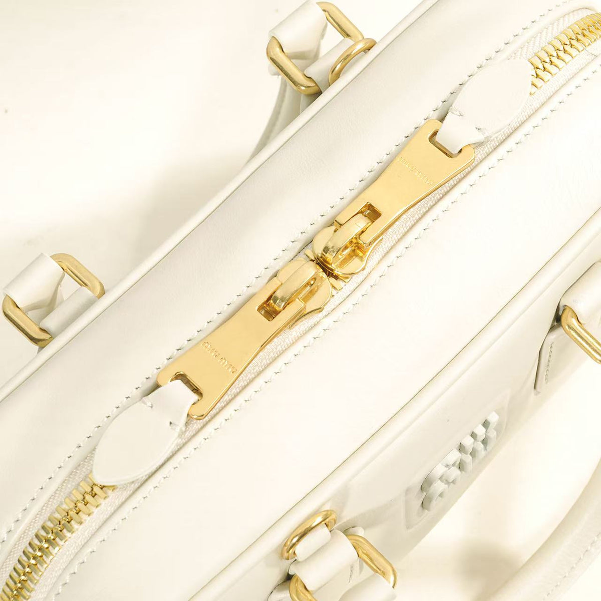 Ivory Top-Handle Bag with Gold-Tone Zip