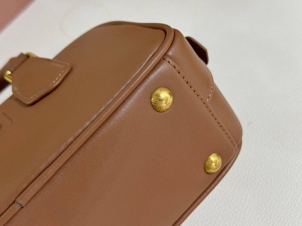 Caramel Brown Top-Handle Bag with Gold-Tone Zip