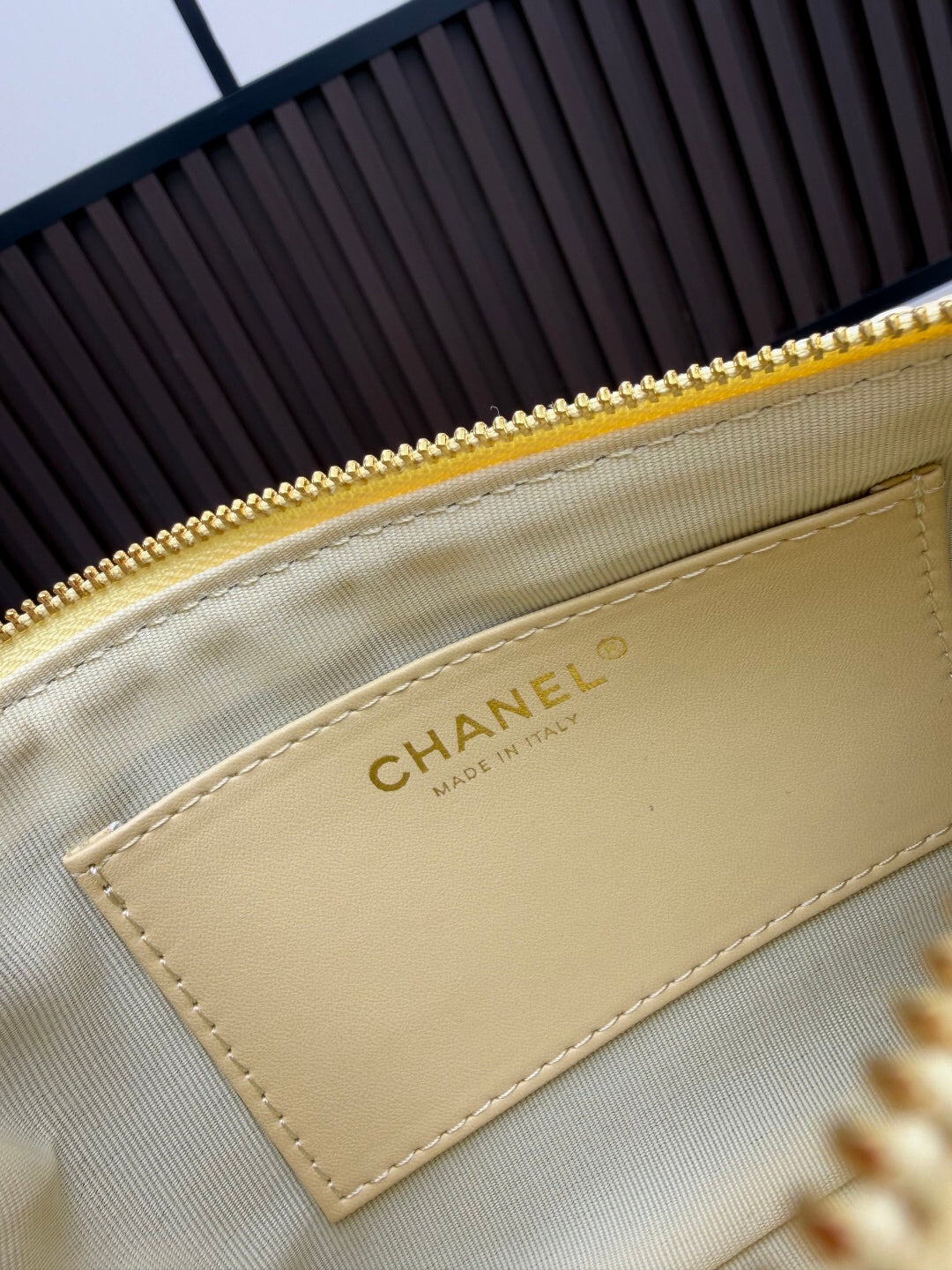 Pale Yellow Textured Shoulder Bag with Gold-Tone Chain