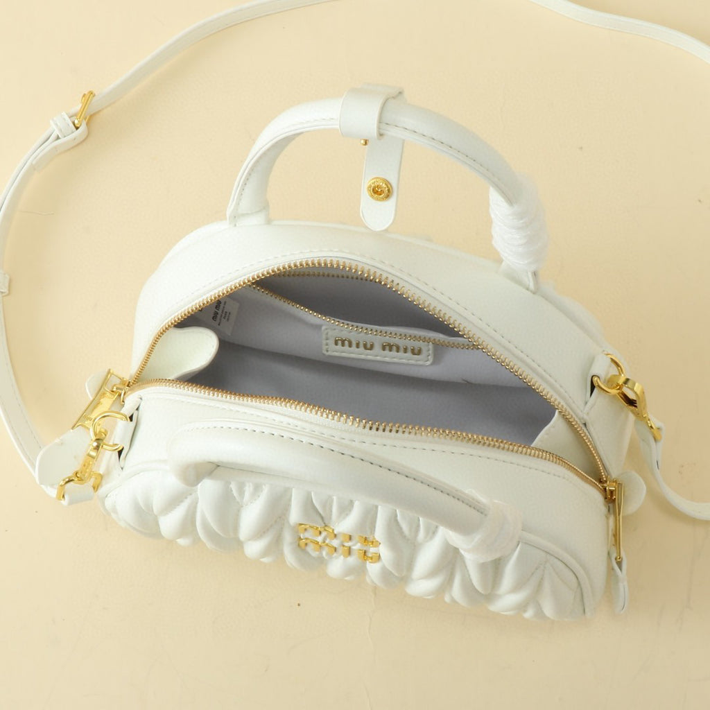 Ivory Ruched Dome Bag with Shoulder Strap