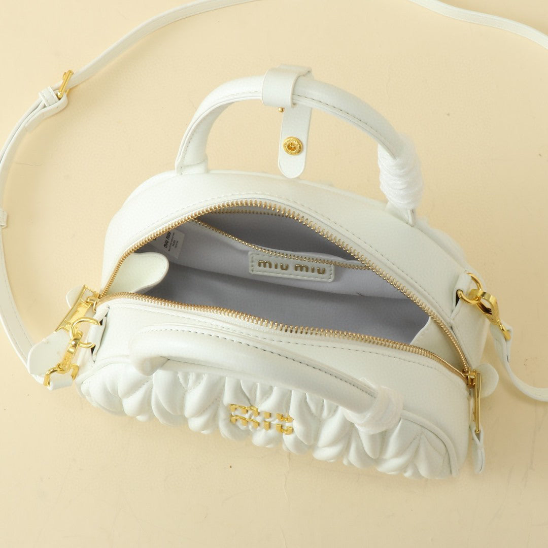 Ivory Ruched Dome Bag with Shoulder Strap
