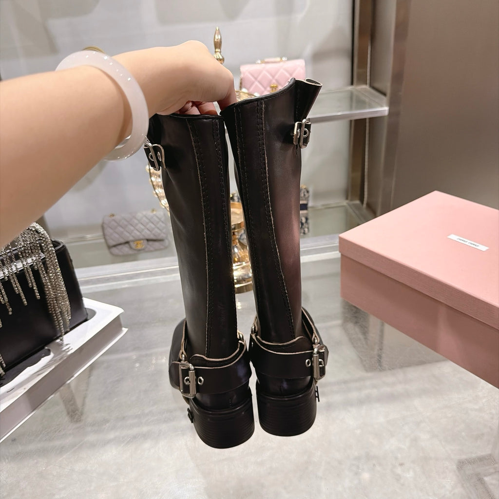 Black Tall Boots with Ankle Strap Detail