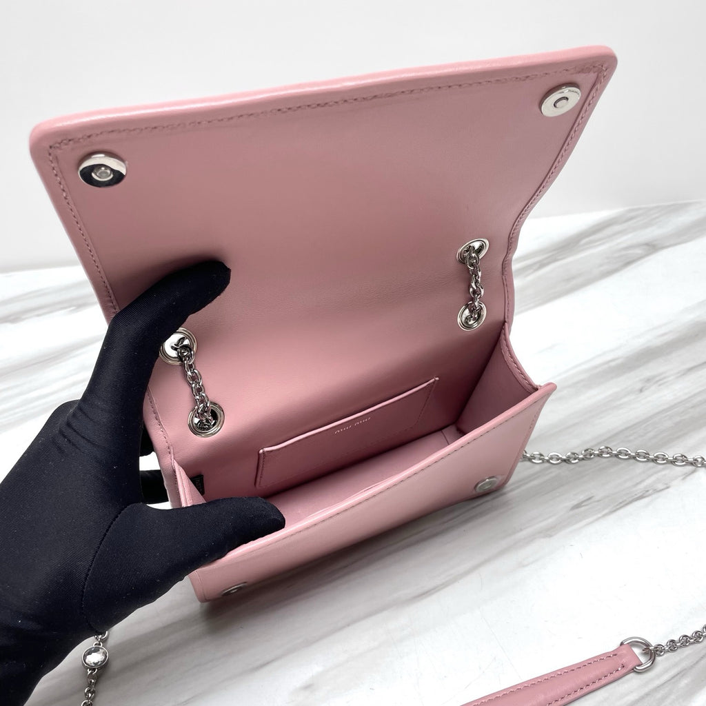 Dusty Pink Ruched Shoulder Bag with Silver-Tone Chain
